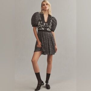 By Anthropologie Short-Sleeve Button-Front Mini Dress